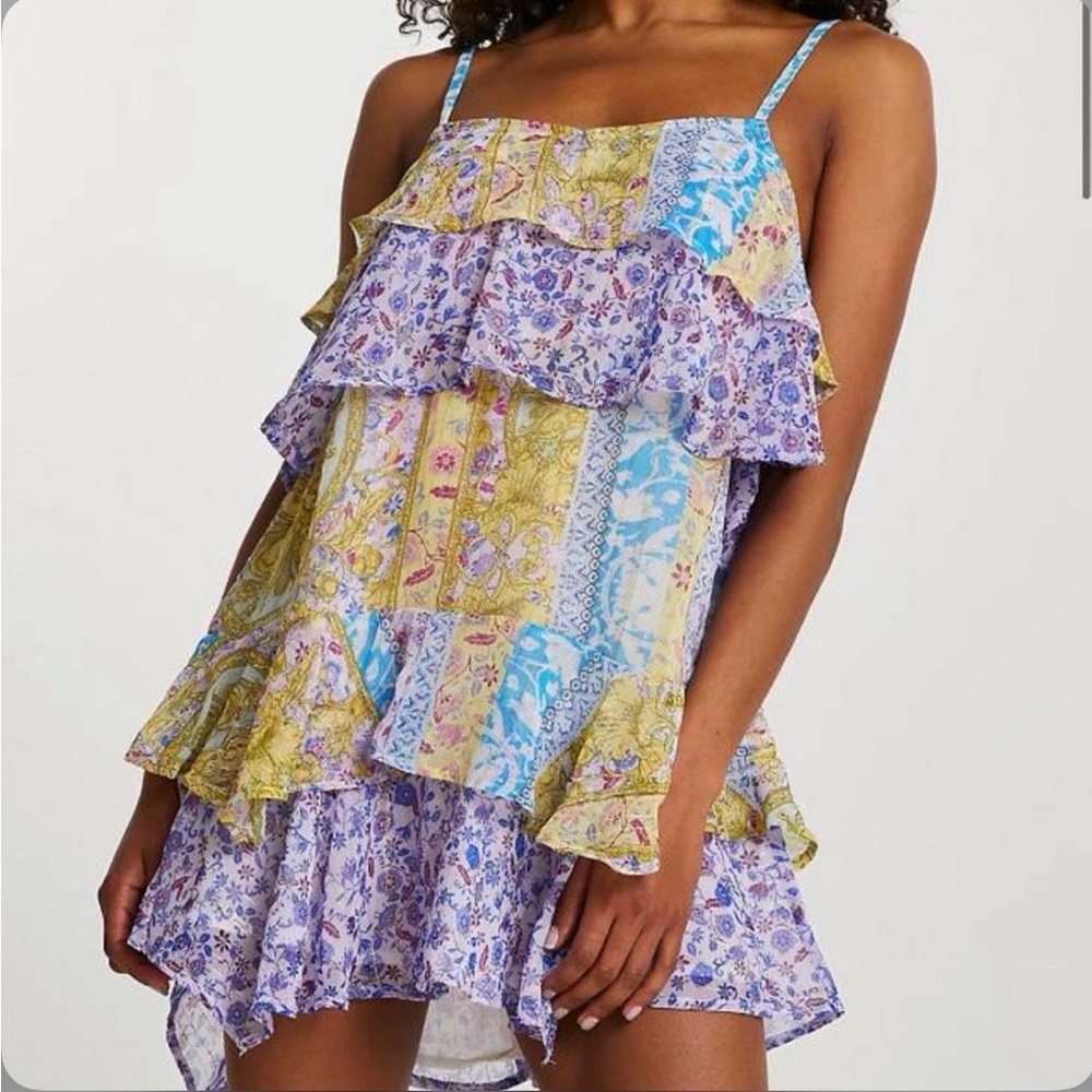 River Island Resort Patchwork Ruffle Mini Dress XS cottagecore pastel purple